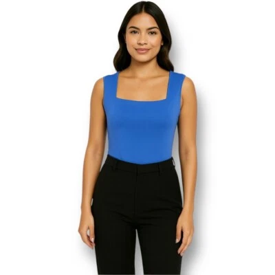 Nuevo Body sin mangas Zara L azul real cuello cuadrado elástico elegante mínimo elegante Foto 1 de 4