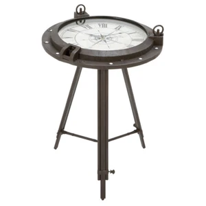 Urban Designs Industrial Porthole Metal Round Clock Coffee and End Table - Brown - Picture 1 of 4