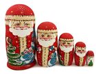 5Pcs Russian Matryoshka Dolls Handmade Wooden Santa Claus Nesting Dolls Set Gift