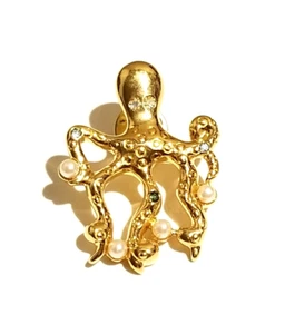 **NOS Vintage große Avon Strass und Perlen Oktopus goldfarbene Brosche** - Bild 1 von 5
