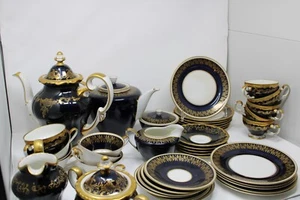 Porzellan Service Dekor Weimarer Porzellan Kobalt Katharina 40 teilig Gold 20003 - Bild 1 von 12