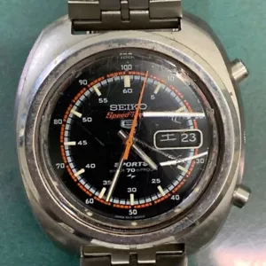 Reloj pulsera automático SEIKO SPORTS TEMPORIZADOR 5 VELOCIDADES 7017-8000 esfera negra basura 253643H - Imagen 1 de 10