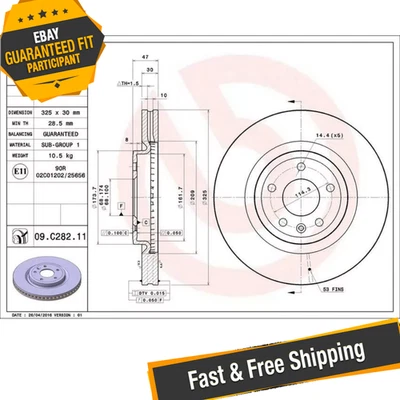 Rotor de freno de disco delantero Brembo 09.C282.11 325 mm para Ford Explorer 2011-2019 Foto 1 de 4