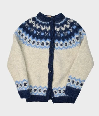 Suéter nórdico vintage para mujer Samll lana tejido a mano Fair Isle cárdigan grueso Foto 1 de 4