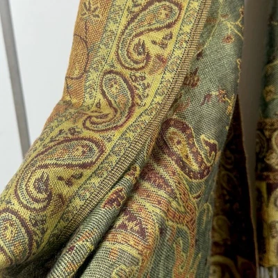 Vintage Looking Acrylic Scarf Paisley Burgundy And Teal With Fringe - Image 1 of 4