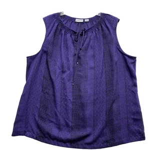 Liz Claiborne, Purple Plus Size 2X Sleeveless Pullover Blouse, Tie Keyhole Neck - Picture 1 of 14