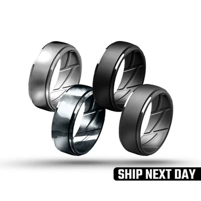 Paquete de 4 anillos de silicona para hombre - negro, camuflaje, plata, gris - banda cómoda segura Foto 1 de 4