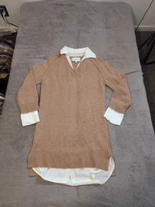 Brochu Walker Looker Vee Kleid Größe Medium camel meliert & weiß Kaschmir 428 $ - Bild 1 von 8