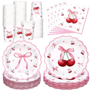 250 Stck. Schleife Kirsche Teller und Servietten Kirsche Party Zubehör überbacken rosa Bo... - Bild 1 von 7