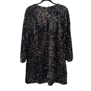 H&M Sequin Covered Black Shift Mini Dress Size Large Long Sleeve Party - Picture 1 of 5