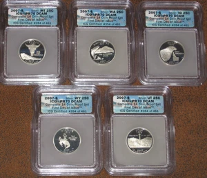 2007 S Silver Proof Quarter set ICG Grade PR70 DCAM PF First Day Issue WA WY Lot - Picture 1 of 6