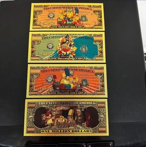 24k Gold Foil Plated The Simpsons Banknote Set Cartoon Collectible - Picture 1 of 8