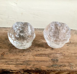 2 Vintage Kosta Boda 3.5" Crystal SNOWBALLS Ann Warff Sweden Votive Holders xmas - Picture 1 of 6