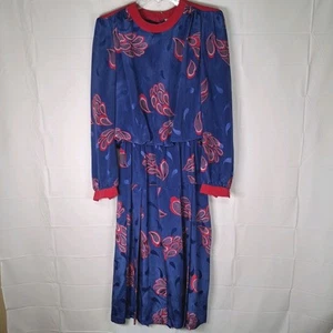 Vintage Jackie Taub For Connections Damengröße 10 Kleid blau rot Paisley Reißverschluss - Bild 1 von 13