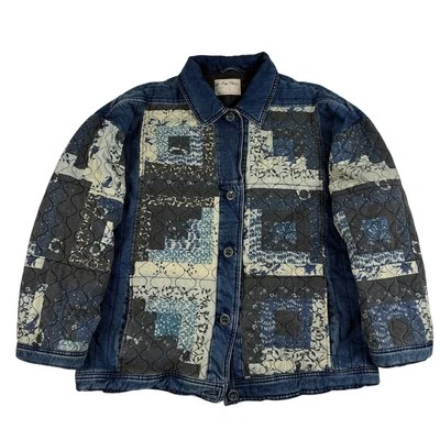Free People Denim Patchwork Quilted Lined Jacket Womens Button Up Size Large - Image 1 of 4