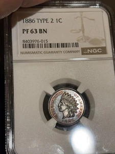 1886 Proof Indian Head Cent Type 2 - NGC PF 63 BN, Penny 1C Pretty Coin - Picture 1 of 6