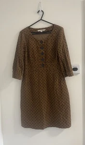 Boden Dress Womens Size UK 8 Brown Polka Dot 3/4 Sleeve Cord Petite - Picture 1 of 12