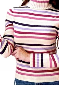 Express Women's Cashmere Striped Turtleneck Long Sleeve Pullover Sweater Size S - Picture 1 of 5