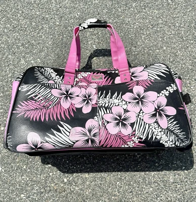 Vintage Roxy Hot Pink Tropical Floral Suitcase Y2K 90s Luggage Duffle Bag - Image 1 of 4