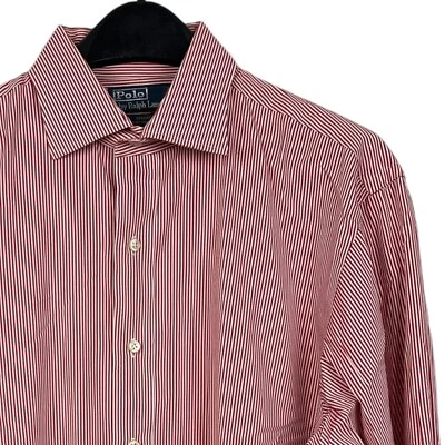 Polo Ralph Lauren Regent Para Hombres 17.5 (XL) Algodón Ligero Abotonado Rayas Rojas Foto 1 de 4