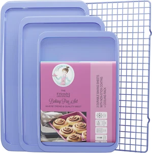 3 Cookie Sheets & Cooling Rack Non Stick Baking Sheet Set Half Quarter Jelly Rol - Picture 1 of 12
