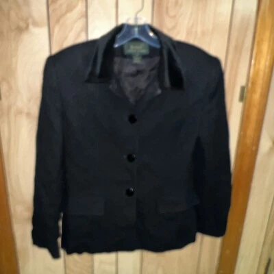 Vintage  Ralph Lauren Womens  Black Blazer 10 Wool Equestrian Velvet Collar - Image 1 of 3