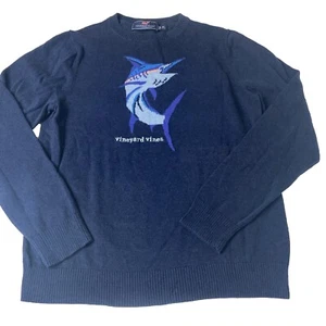 Vineyard Vines Sweater Boys M 12-14 Blue Sailfish Graphic Crew Neck Marlin Fish - Picture 1 of 9