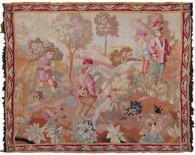 Tapiz francés antiguo raro hecho a mano 4x5 122 cm x 153 cm Verdure c.1920 Foto 1 de 4