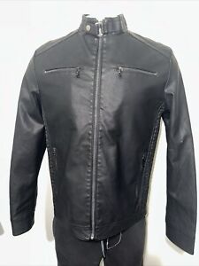FRIED-DENIM STRETCH AND COMFORT  MENS BLACK FAUX LEATHER JACKET SIZE M