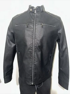 FRIED-DENIM STRETCH AND COMFORT  MENS BLACK FAUX LEATHER JACKET SIZE M - Picture 1 of 5
