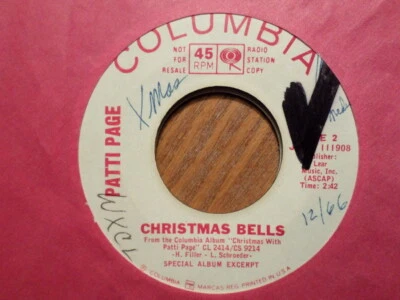 PROMO COLUMBIA 45 RECORD/PATTI PAGE/ CHRISTMAS BELLS/HAPPY BIRTHDAY, JESUS/ EX Foto 1 de 2