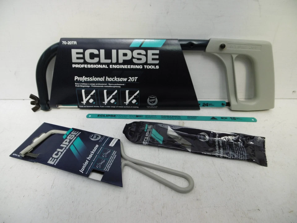 ECLIPSE 20T 12" HACKSAW + EXTRA 18TPI BLADE & 14JR 6" JUNIOR HACKSAW + 10 BLADES - Image 1 of 1