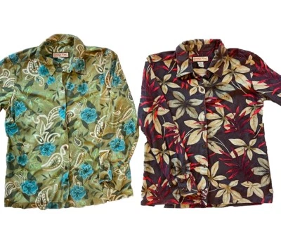 Jamaica Bay Hawaiian Long Sleeve Button Down Shirt Size Medium Collared Lot Of 2 - Image 1 of 4