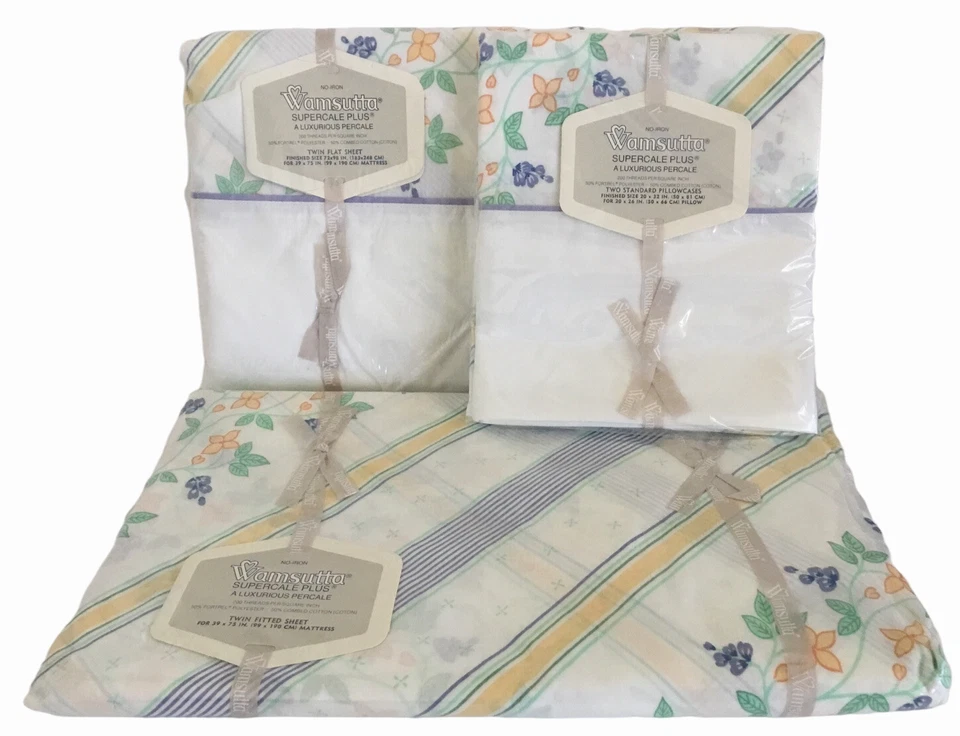 Wamsutta TWIN Sheet Set VICTORIA Supercale Plus Stripe Floral NEW Sealed Vintage - Image 1 of 4