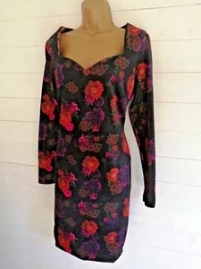 Peaches BLACK Velvet Dress Size 14 floral long sleeves fully lined BNWT - Picture 1 of 8