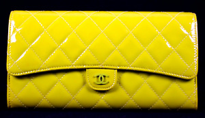 CHANEL Chartreuse Yellow Quilted Patent Leather Classic Flap Clutch Bag