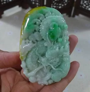 Cert'd Vintage Natural A Yellow Green Jadeite Jade Big Dragon Phoenix Pendant 34 - Picture 1 of 7
