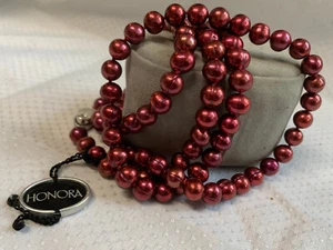 Honora Pearl Necklace 36.5" Fashion Jewelry Cranberry Color Pearls Box Clasp - Picture 1 of 21