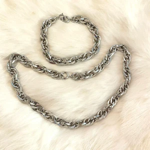 Vintage Prince of Wales Chain Necklace Bracelet Set Silver Tone Metal MCM 6111 - Picture 1 of 9