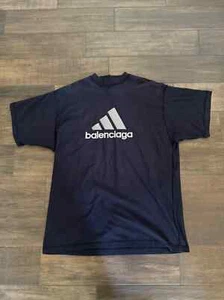 Size 2 (Fits L / XL) - Balenciaga x adidas Inside Out Embroidered Logo Tee Navy - Picture 1 of 9