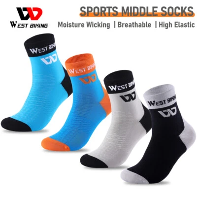 Cycling Socks Breathable Compression MTB Road Bike Sports Middle Socks a Pair - Image 1 of 4