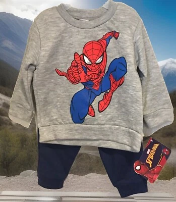 Spider-Man Infantil Niños 12M Conjunto de 2 Piezas Rojo Gris Sudadera Pull up Pantalones Azules Foto 1 de 4