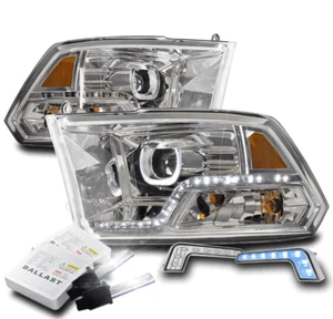FOR 09-18 DODGE RAM HALO LED CHROME PROJECTOR HEADLIGHT W/BLUE DRL SIGNAL+6K HID - Picture 1 of 4