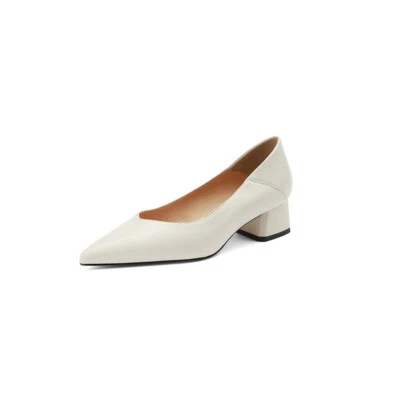 Zapatos de tacón alto beige estilo francés para mujer primavera nuevos 5 cm tacones gruesos punta puntiaguda - Imagen 1 de 4