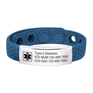 Personalised Medical Alert Mens Bracelet Custom Engraved ID Name Phone Wristband - Picture 1 of 25