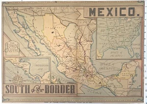 Original Hand Made Map of Mexico "South of the Border" By Efren Castro 1941 - Picture 1 of 10