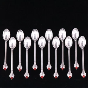 Evald Nielsen. No. 3. Set of twelve Silver Mocha Spoons with Coral. - Picture 1 of 3