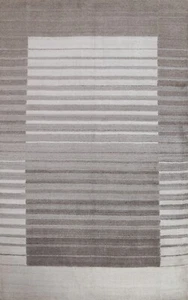 Thick-Plush Gabbeh Striped Contemporary 5x7 ft Area Rug Hand-knotted Wool Carpet - Picture 1 of 12