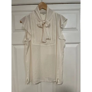 LOFT Tie Neck Flutter Sleeve Flowy Lightweight Gauzy Ivory Shirt M Office Siren - Imagen 1 de 6