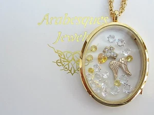 ARABESQUES CHARM POTS Faith/Wings living memory/floating pendant/locket. Gold - Picture 1 of 4
